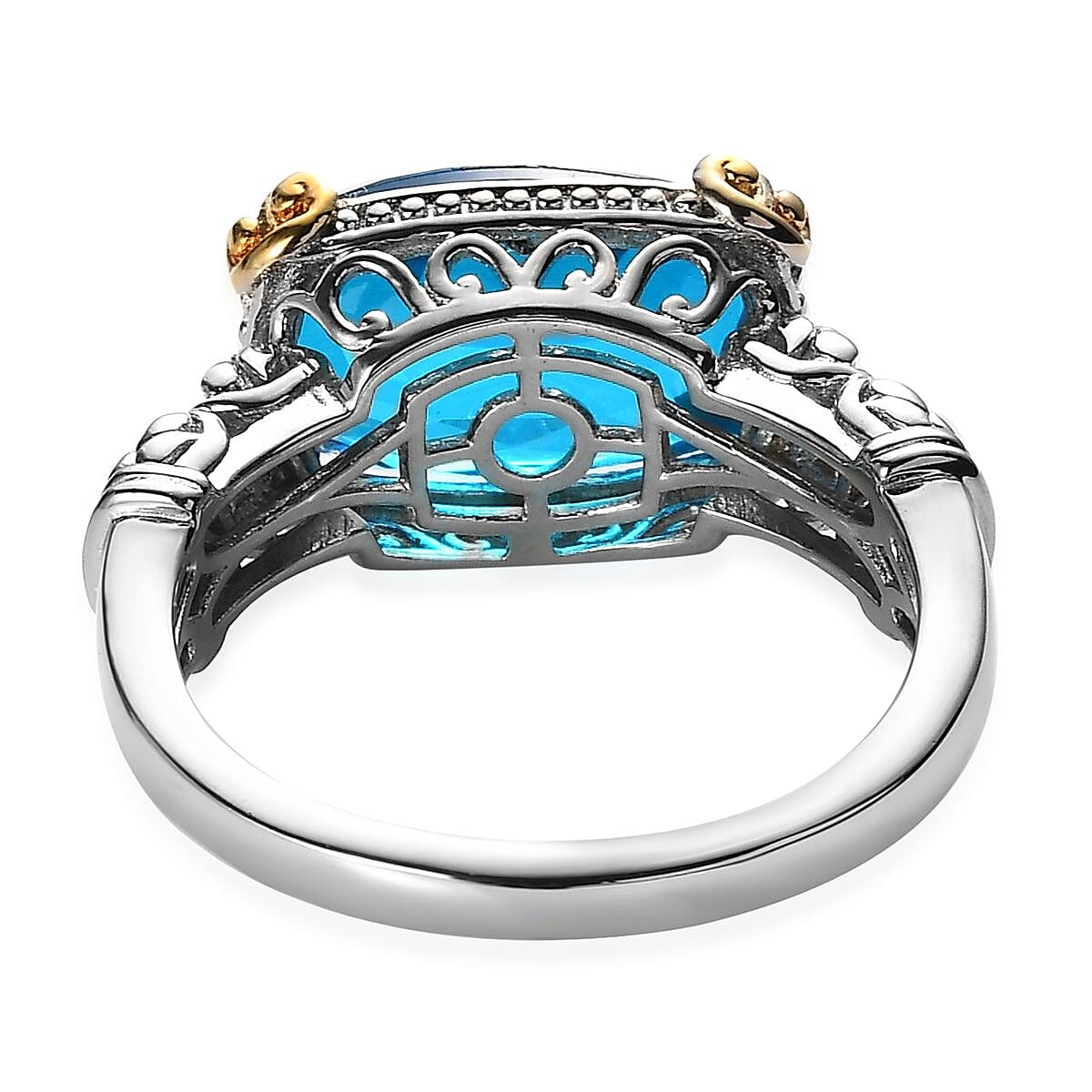 Karis Caribbean Quartz (Triplet) Solitaire Ring in 18K Yellow Gold Plated and Platinum Bond (Size 10.0) 6.85 ctw