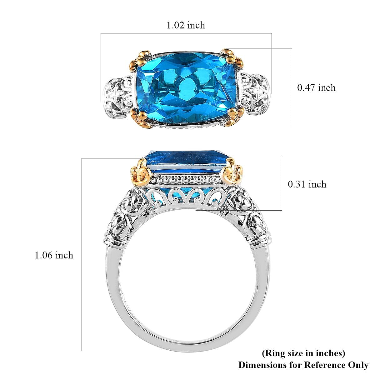 Karis Caribbean Quartz (Triplet) Solitaire Ring in 18K Yellow Gold Plated and Platinum Bond (Size 10.0) 6.85 ctw