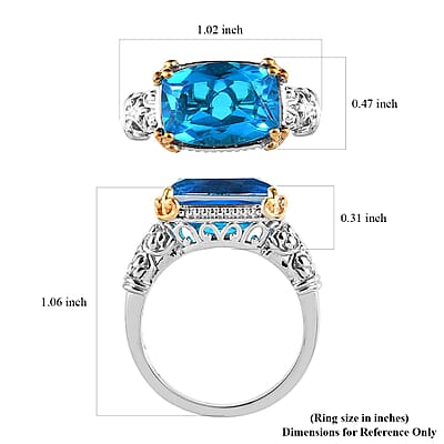 Karis Caribbean Quartz (Triplet) Solitaire Ring in 18K Yellow Gold Plated and Platinum Bond (Size 10.0) 6.85 ctw