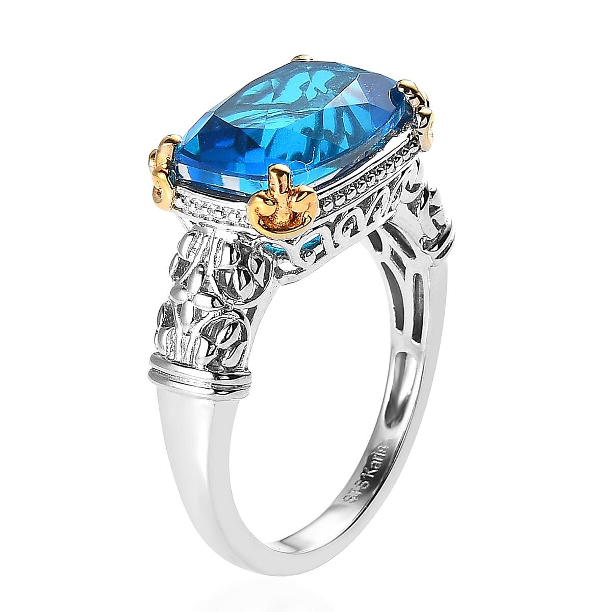 Karis Caribbean Quartz (Triplet) Solitaire Ring in 18K Yellow Gold Plated and Platinum Bond (Size 11.0) 6.85 ctw image number 3