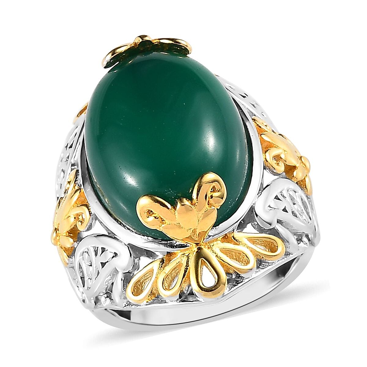 Karis Verde Onyx Solitaire Ring in 18K YG Plated and Platinum Bond (Size 10.0) 10.50 ctw