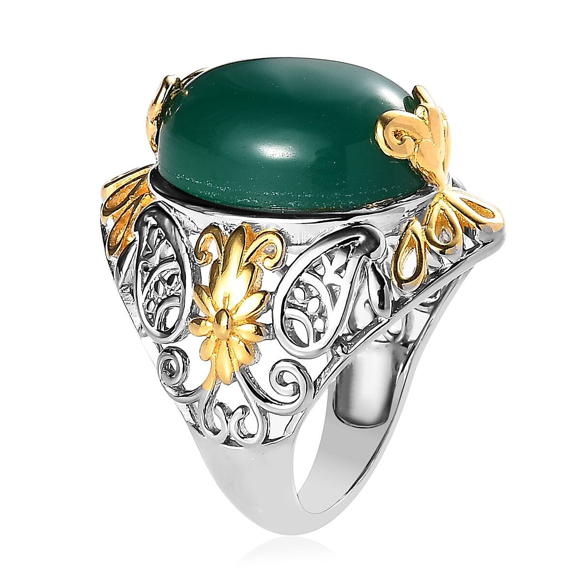 Karis Verde Onyx Solitaire Ring in 18K YG Plated and Platinum Bond (Size 10.0) 10.50 ctw