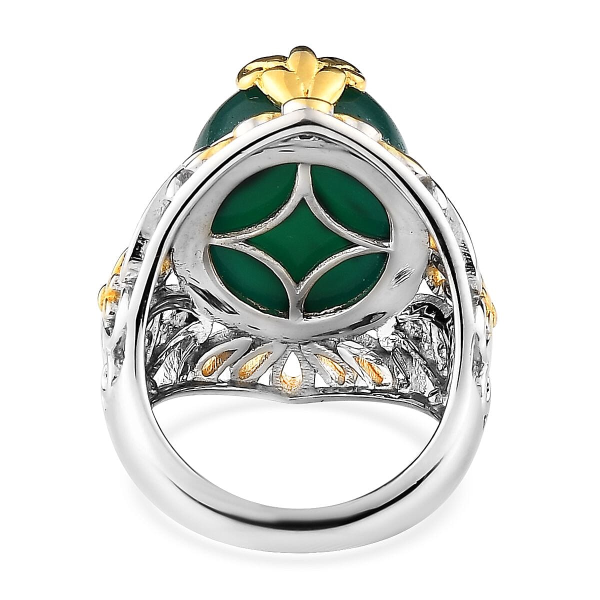 Karis Verde Onyx Solitaire Ring in 18K YG Plated and Platinum Bond (Size 10.0) 10.50 ctw