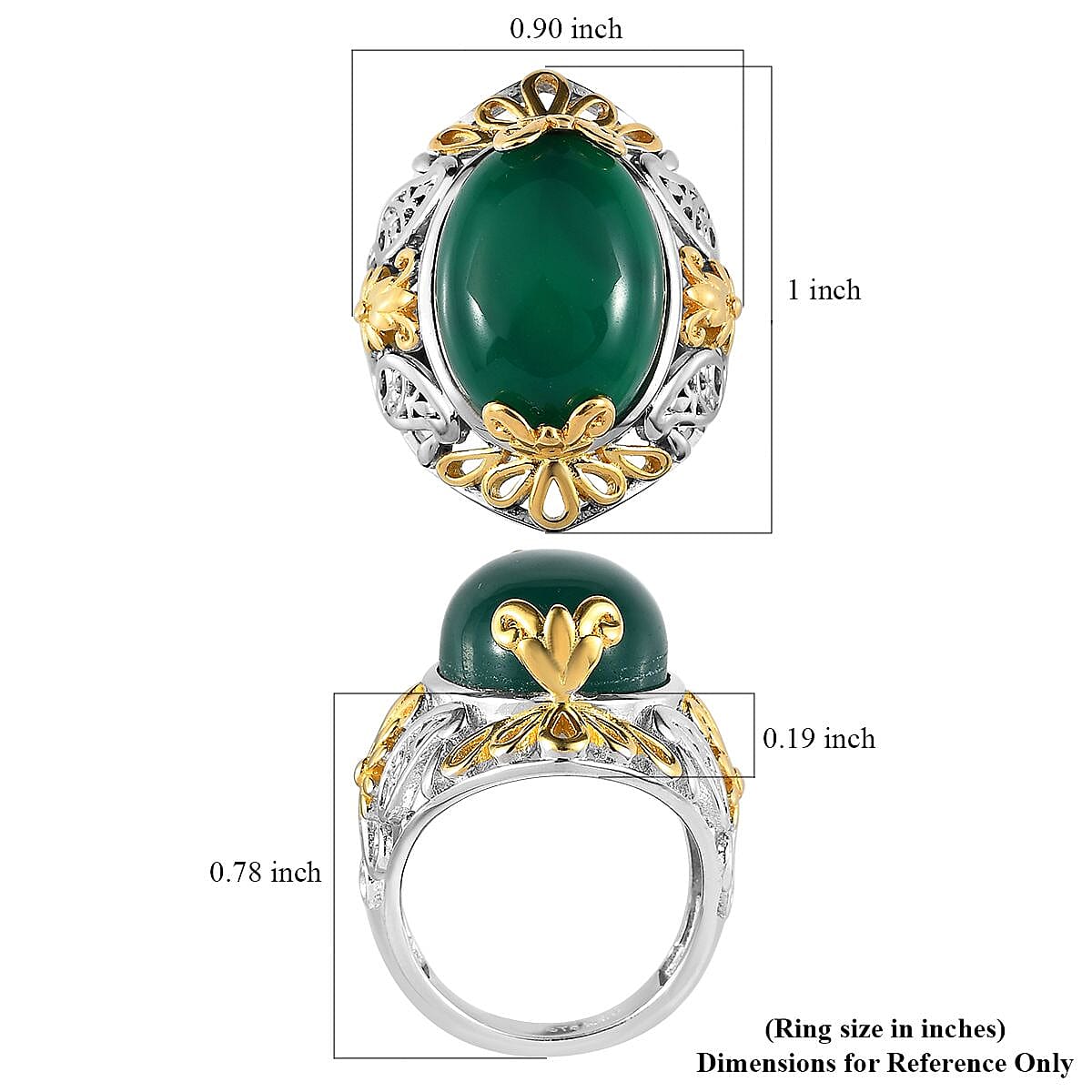 Karis Verde Onyx Solitaire Ring in 18K YG Plated and Platinum Bond (Size 10.0) 10.50 ctw