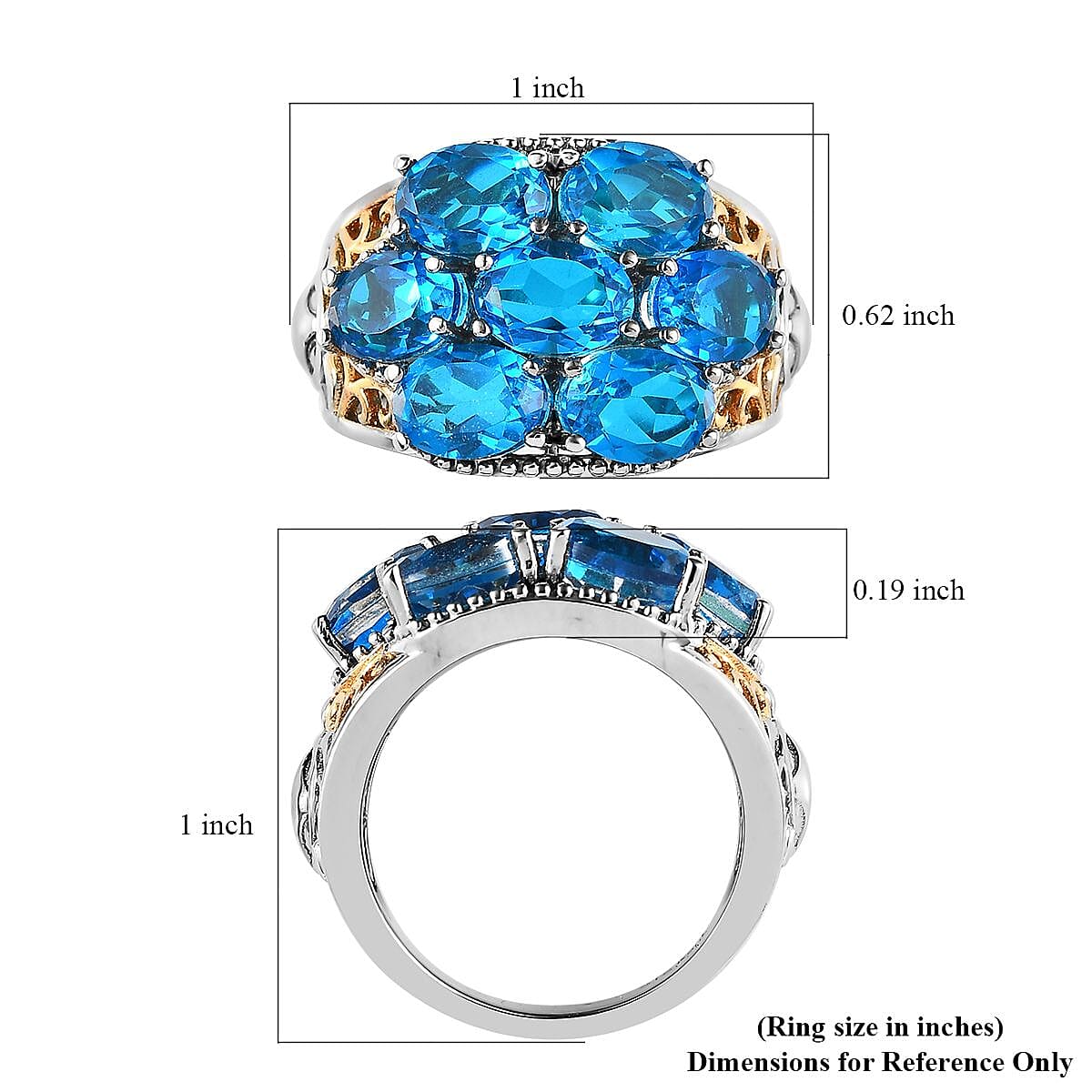 Karis Caribbean Quartz (Triplet) Floral Ring in 18K YG Plated and Platinum Bond (Size 10.0) 7.00 ctw