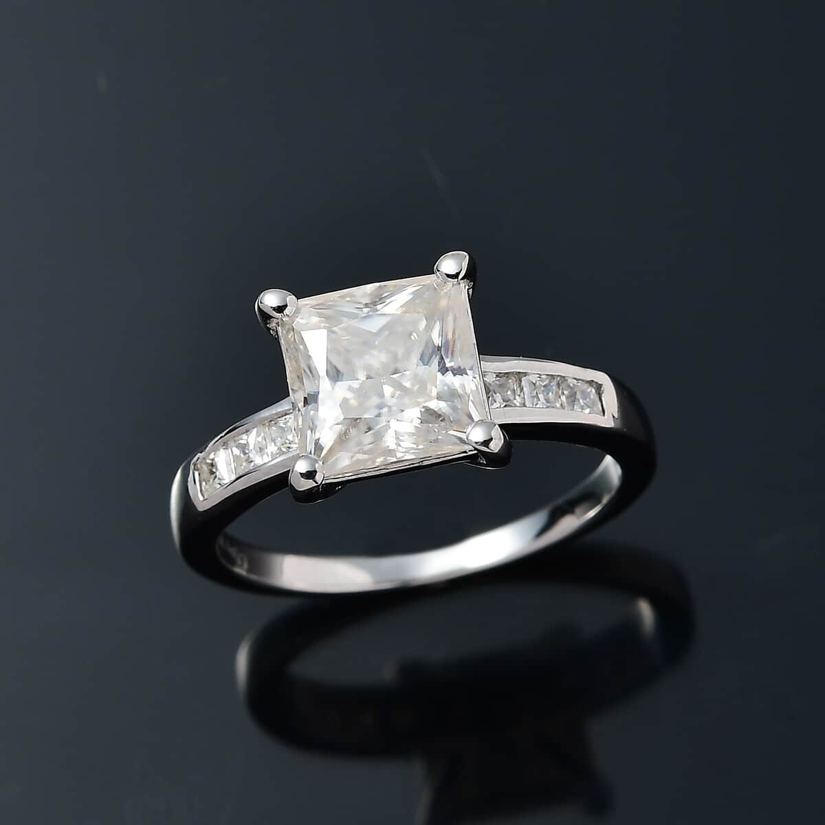 Moissanite Ring in Platinum Over Sterling Silver (Size 8.0) 2.85 ctw image number 1