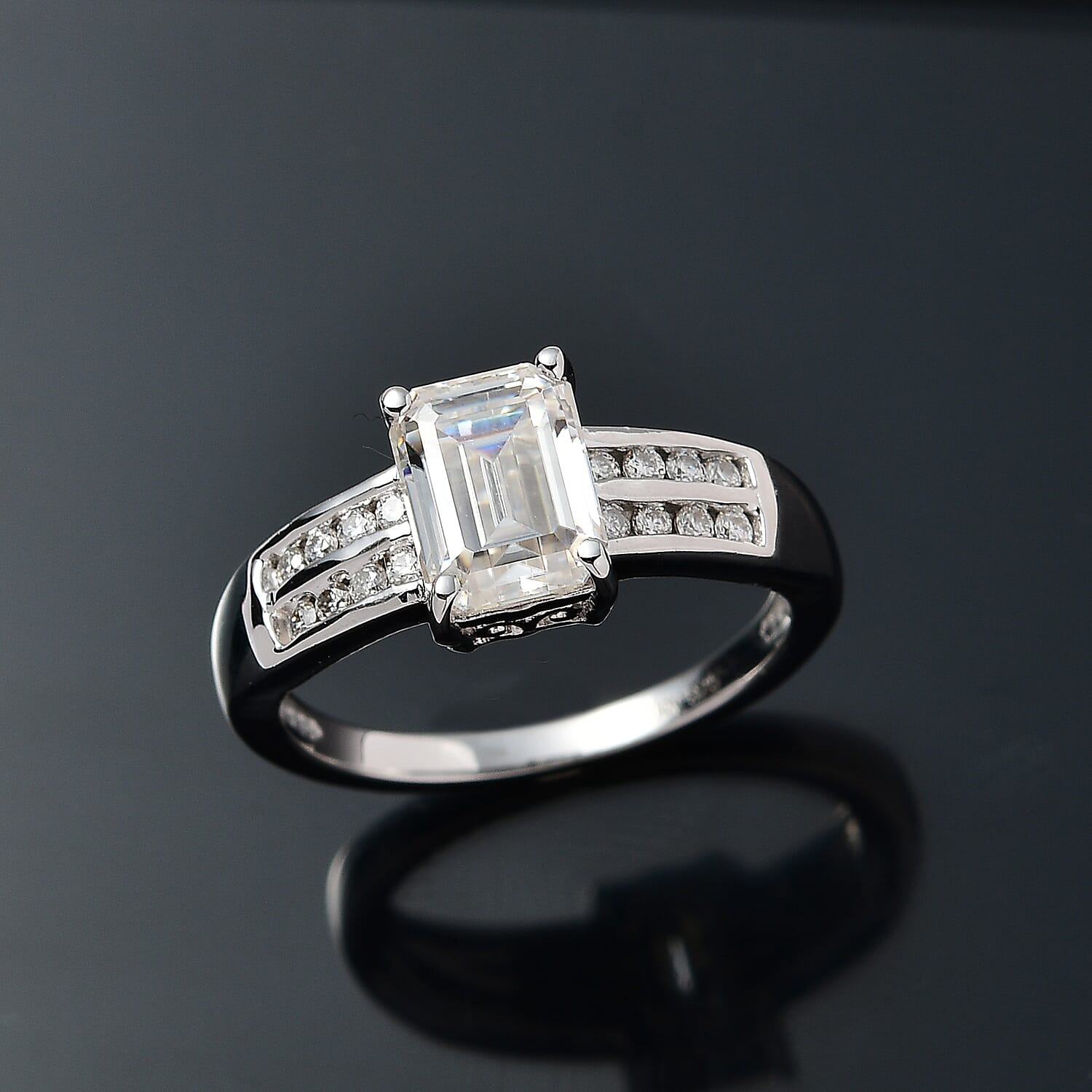 Moissanite Ring in Platinum Over Sterling Silver (Size 10.0) 1.75 ctw