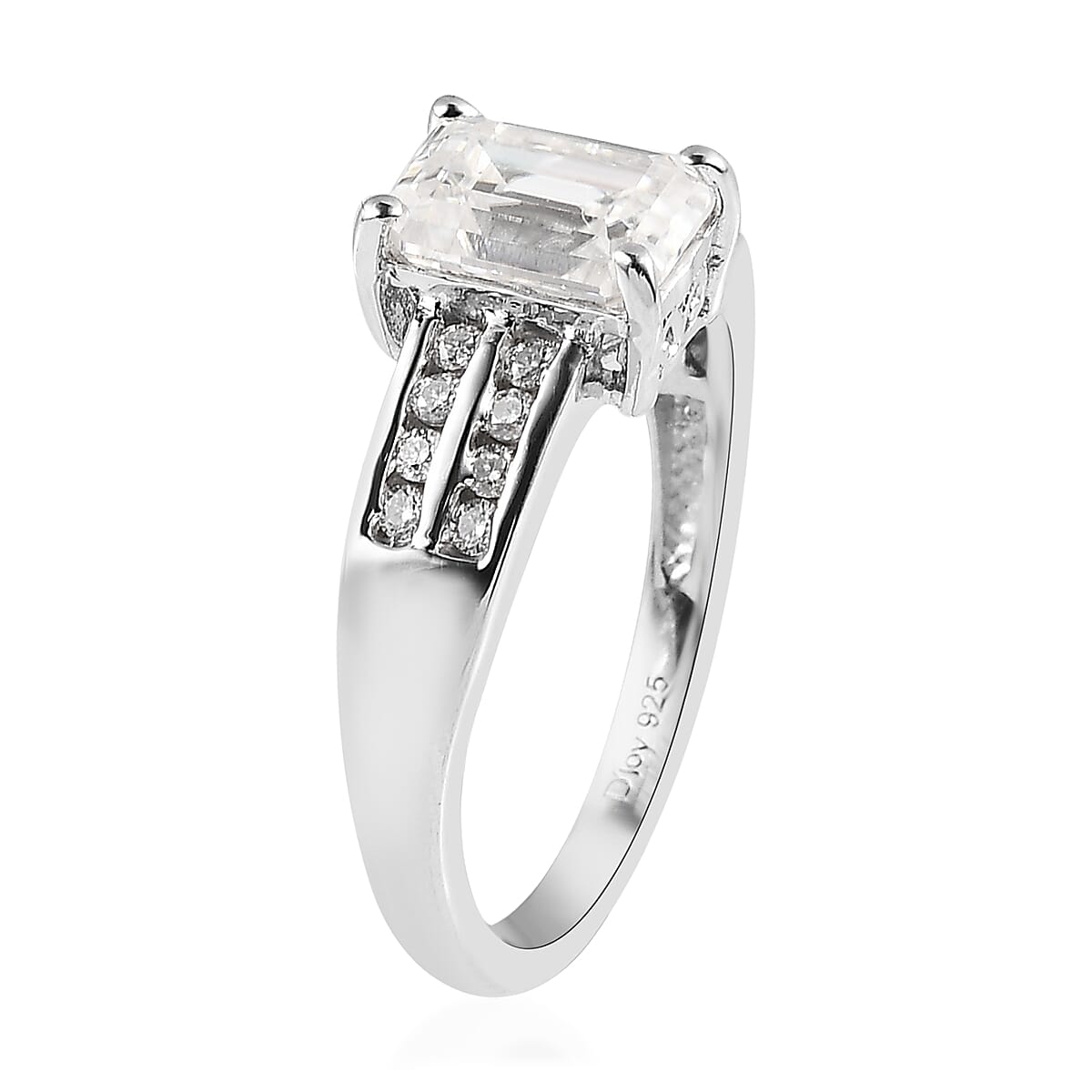 Moissanite Ring in Platinum Over Sterling Silver (Size 10.0) 1.75 ctw