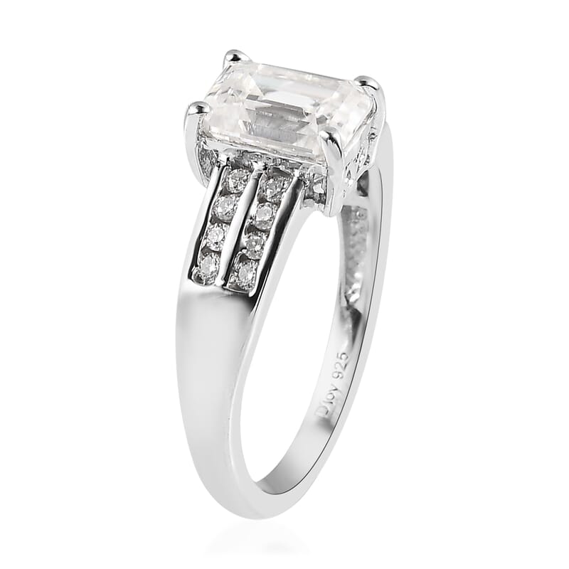 Moissanite Ring in Platinum Over Sterling Silver (Size 10.0) 1.75 ctw