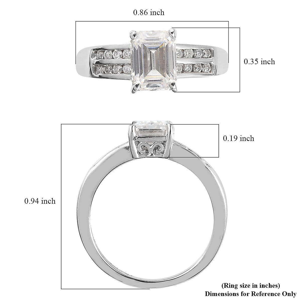 Moissanite Ring in Platinum Over Sterling Silver (Size 10.0) 1.75 ctw