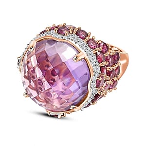 Rose De France Amethyst and Multi Gemstone 24.69 ctw Cluster Ring in Vermeil RG Over Sterling Silver (Size 11.5)