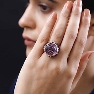 Rose De France Amethyst and Multi Gemstone 24.69 ctw Cluster Ring in Vermeil RG Over Sterling Silver (Size 11.5)