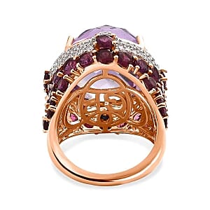 Rose De France Amethyst and Multi Gemstone 24.69 ctw Cluster Ring in Vermeil RG Over Sterling Silver (Size 11.5)