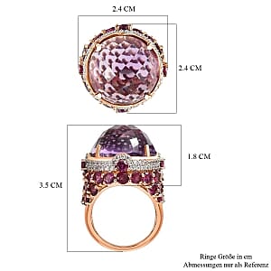 Rose De France Amethyst and Multi Gemstone 24.69 ctw Cluster Ring in Vermeil RG Over Sterling Silver (Size 11.5)