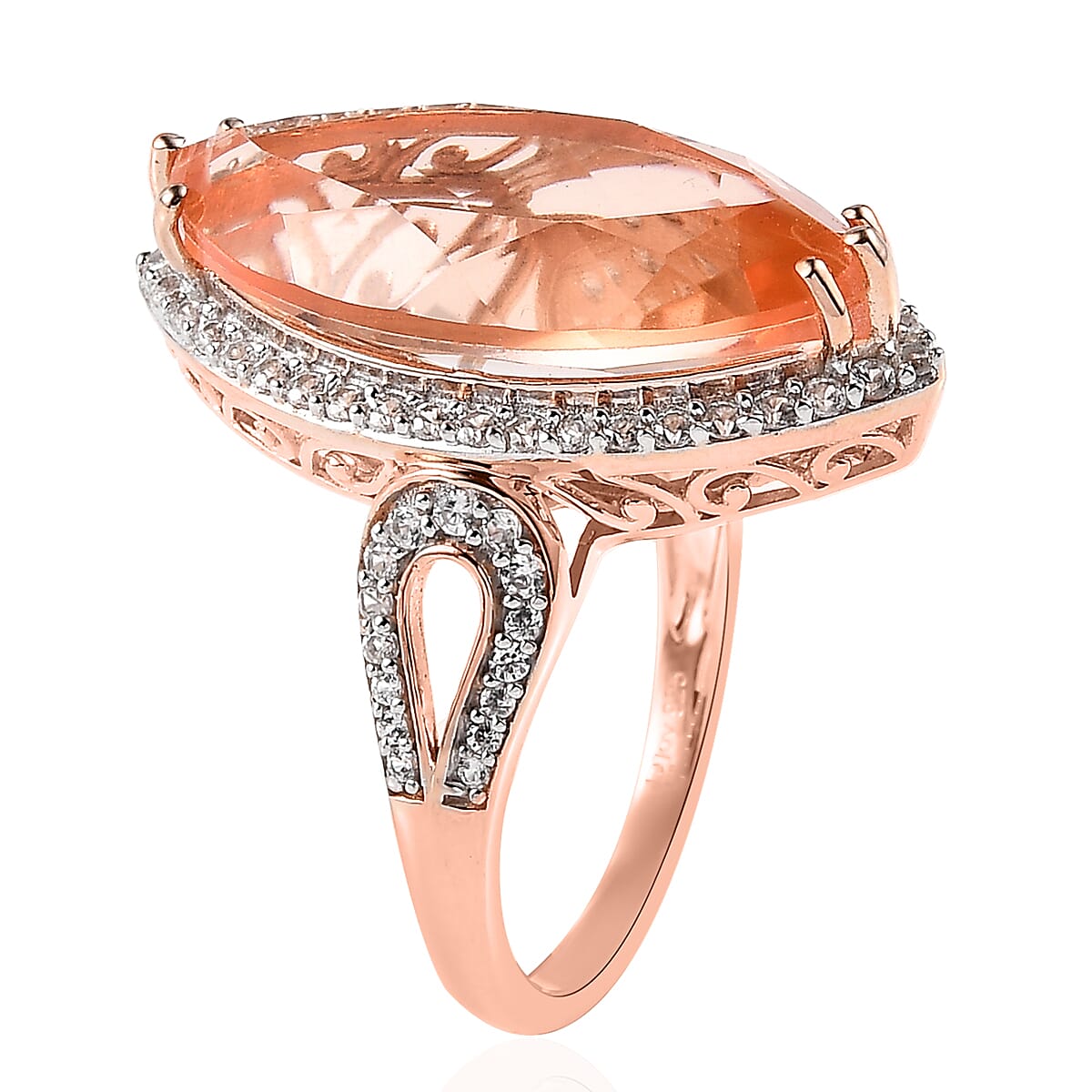 Morganique Quartz (Triplet) and White Zircon Halo Ring in Vermeil Rose Gold Over Sterling Silver (Size 10.0) 11.15 ctw