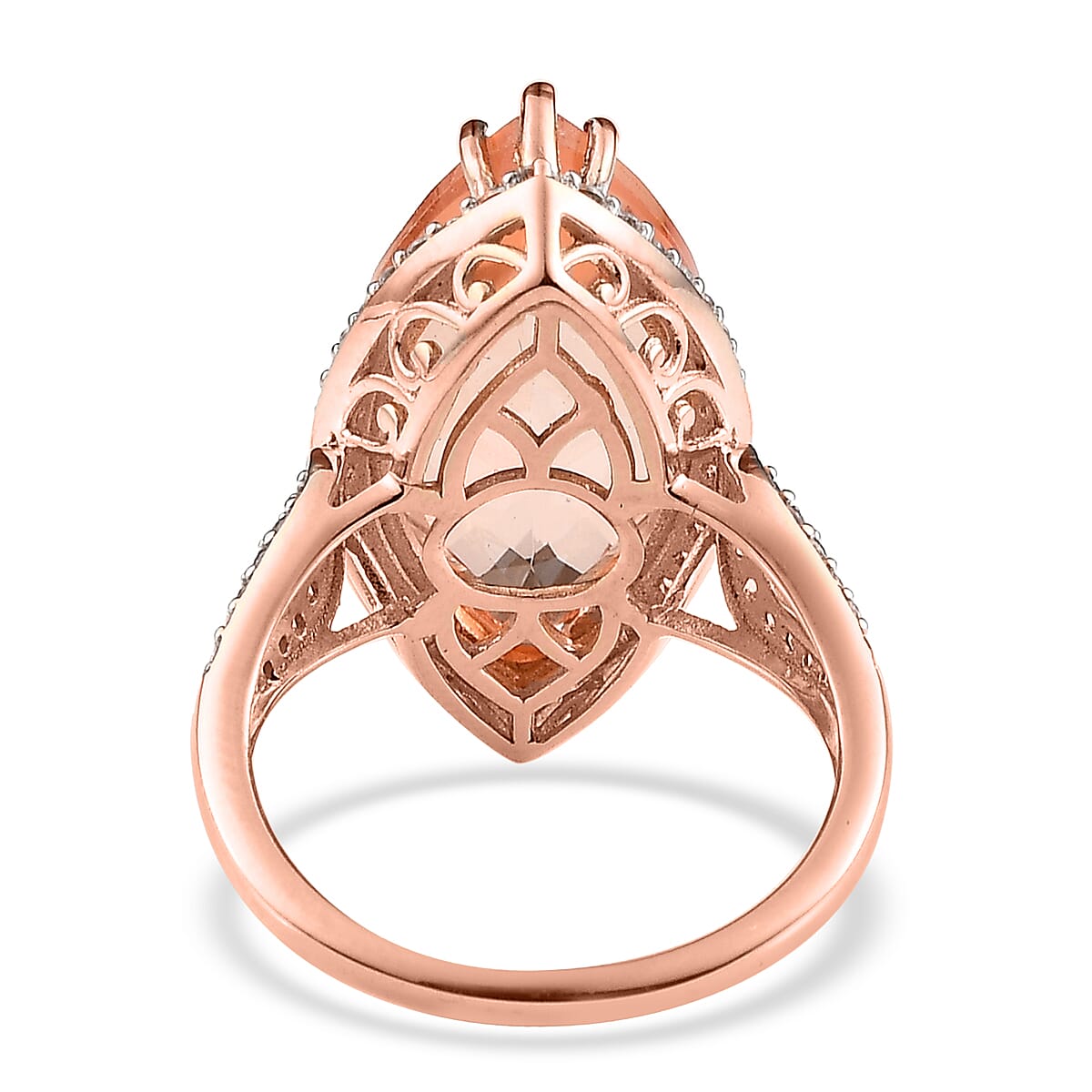 Morganique Quartz (Triplet) and White Zircon Halo Ring in Vermeil Rose Gold Over Sterling Silver (Size 10.0) 11.15 ctw