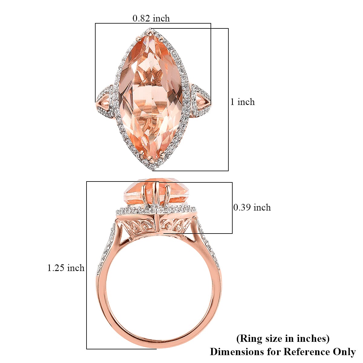 Morganique Quartz (Triplet) and White Zircon Halo Ring in Vermeil Rose Gold Over Sterling Silver (Size 10.0) 11.15 ctw