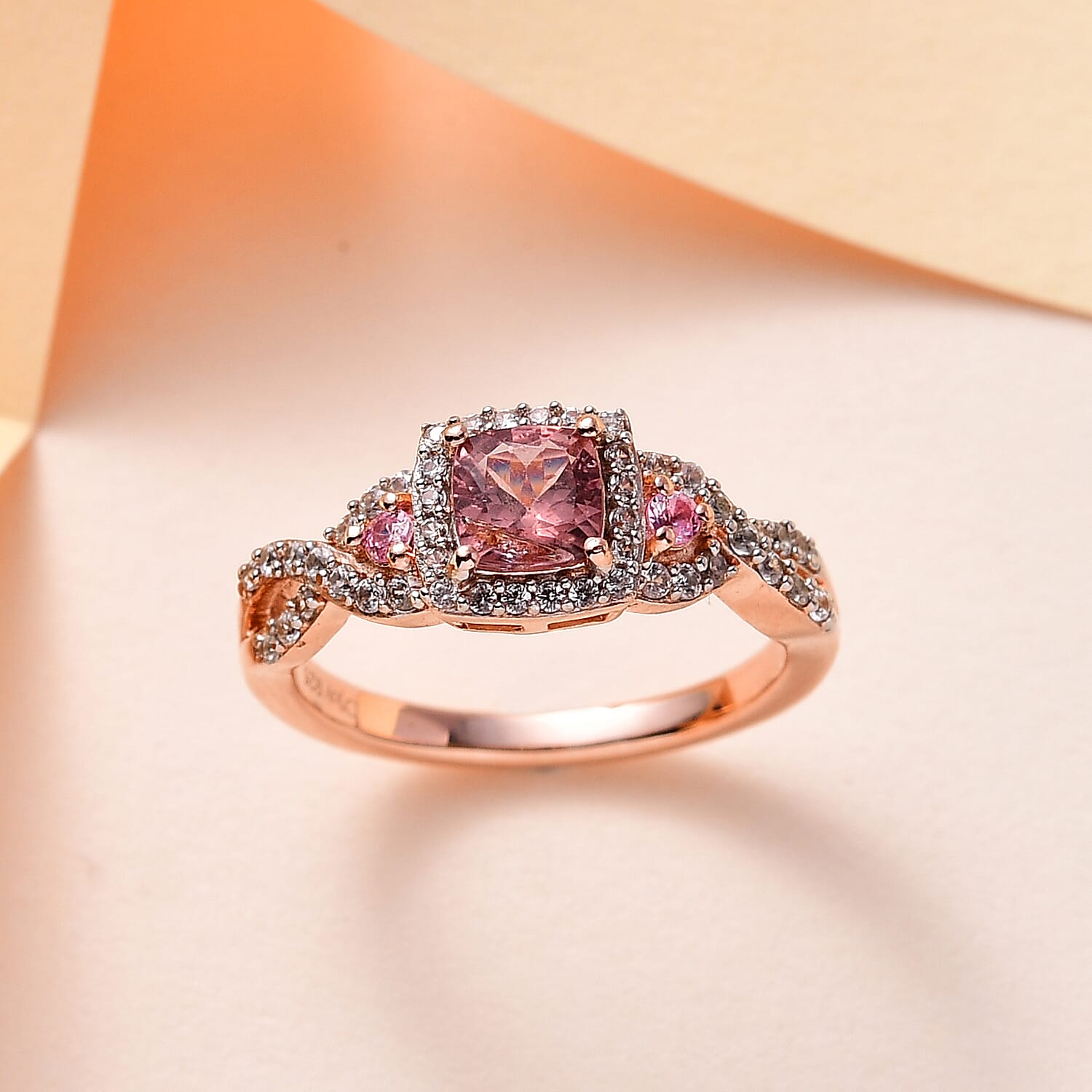 Red Rose Apatite and Multi Gemstone Infinity Shank Ring in Vermeil Rose Gold Over Sterling Silver (Size 10.0) 1.15 ctw