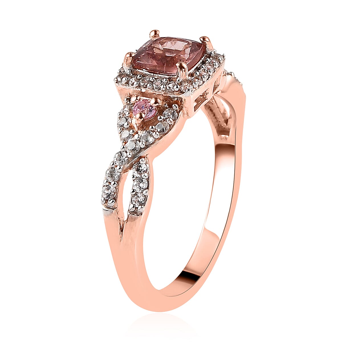 Red Rose Apatite and Multi Gemstone Infinity Shank Ring in Vermeil Rose Gold Over Sterling Silver (Size 10.0) 1.15 ctw