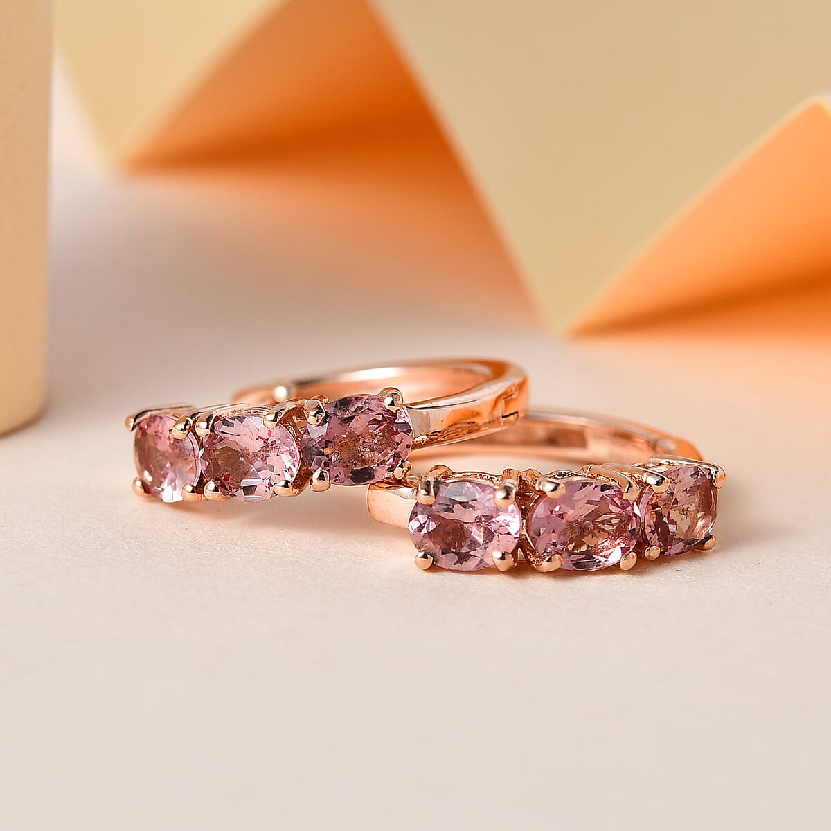 Red Rose Apatite Hoop Earrings in Vermeil Rose Gold Over Sterling Silver 2.25 ctw image number 1