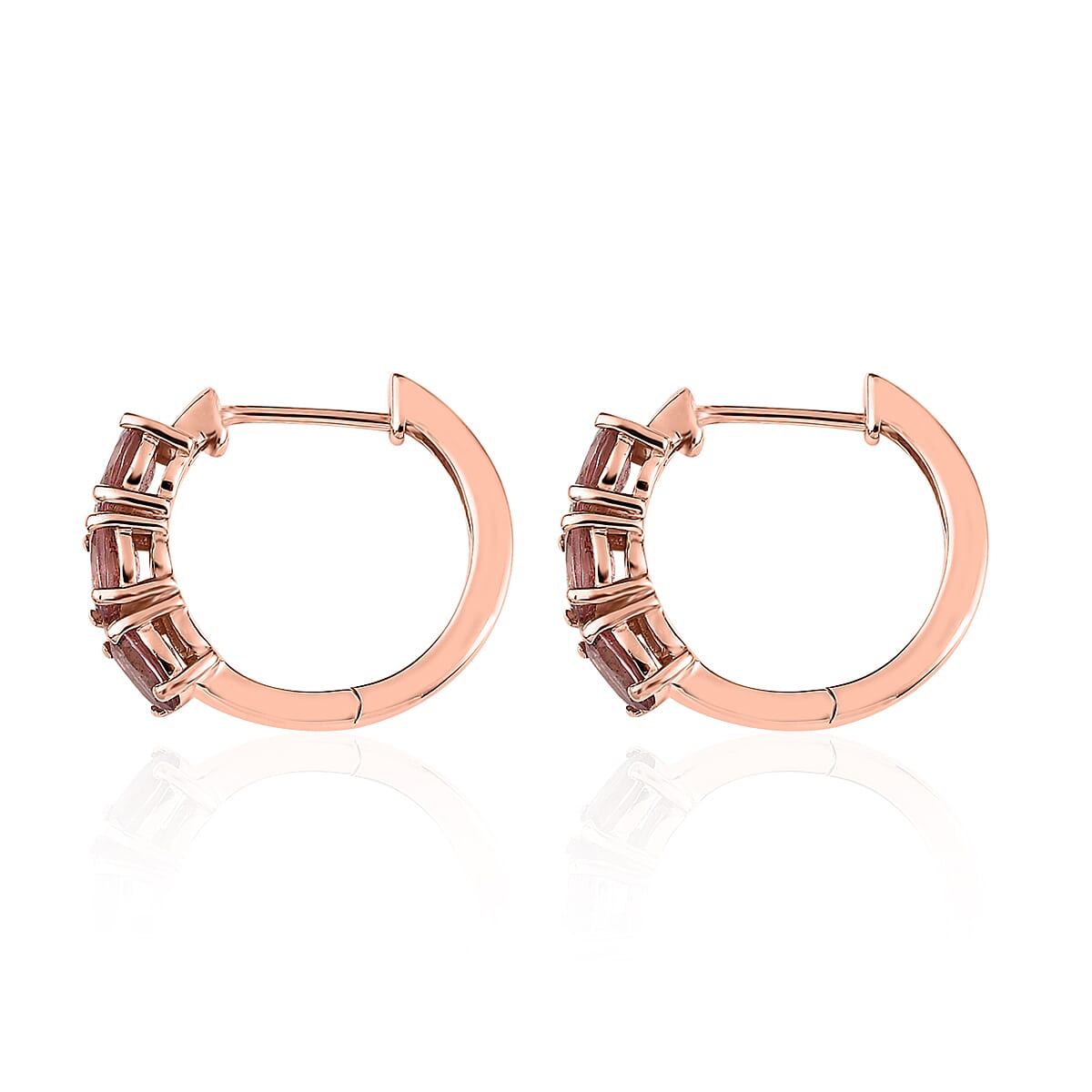 Red Rose Apatite Hoop Earrings in Vermeil Rose Gold Over Sterling Silver 2.25 ctw image number 3