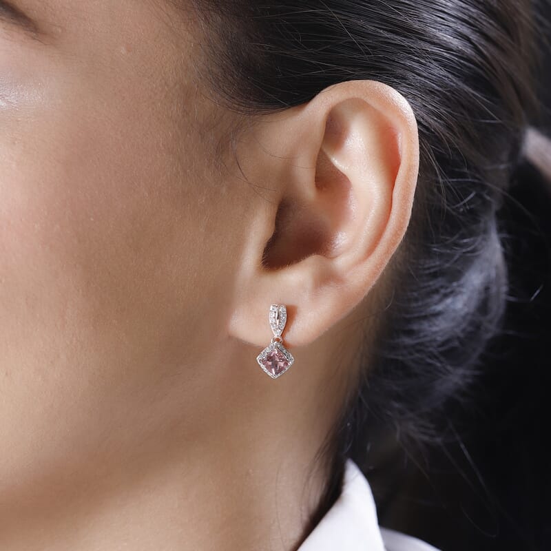 Red Rose Apatite and White Zircon Earrings in Vermeil Rose Gold Over Sterling Silver 2.00 ctw
