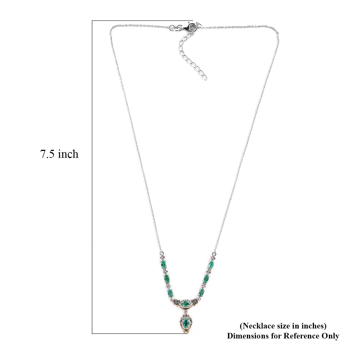 AAA Kagem Zambian Emerald and White Zircon Necklace 18-20 Inches in Vermeil Yellow Gold and Platinum Over Sterling Silver 2.50 ctw