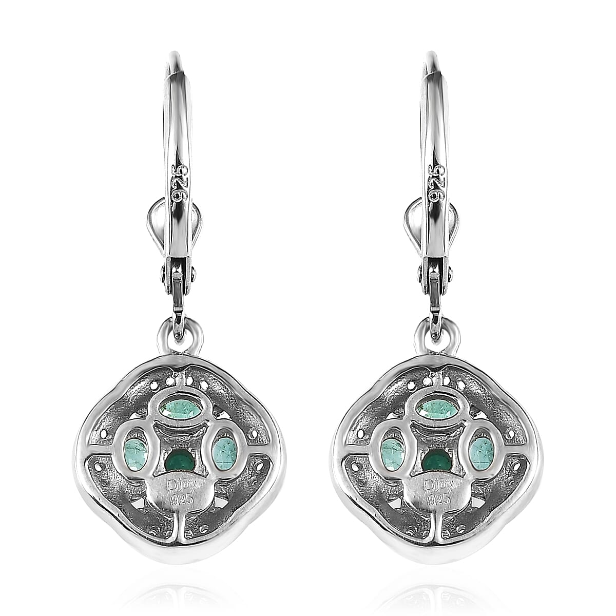 AAA Kagem Zambian Emerald and White Zircon Lever Back Earrings in Platinum Over Sterling Silver 1.75 ctw image number 3