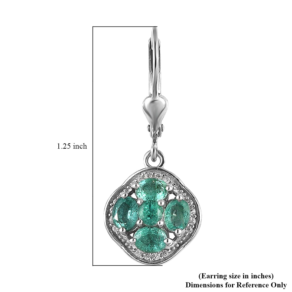 AAA Kagem Zambian Emerald and White Zircon Lever Back Earrings in Platinum Over Sterling Silver 1.75 ctw image number 4