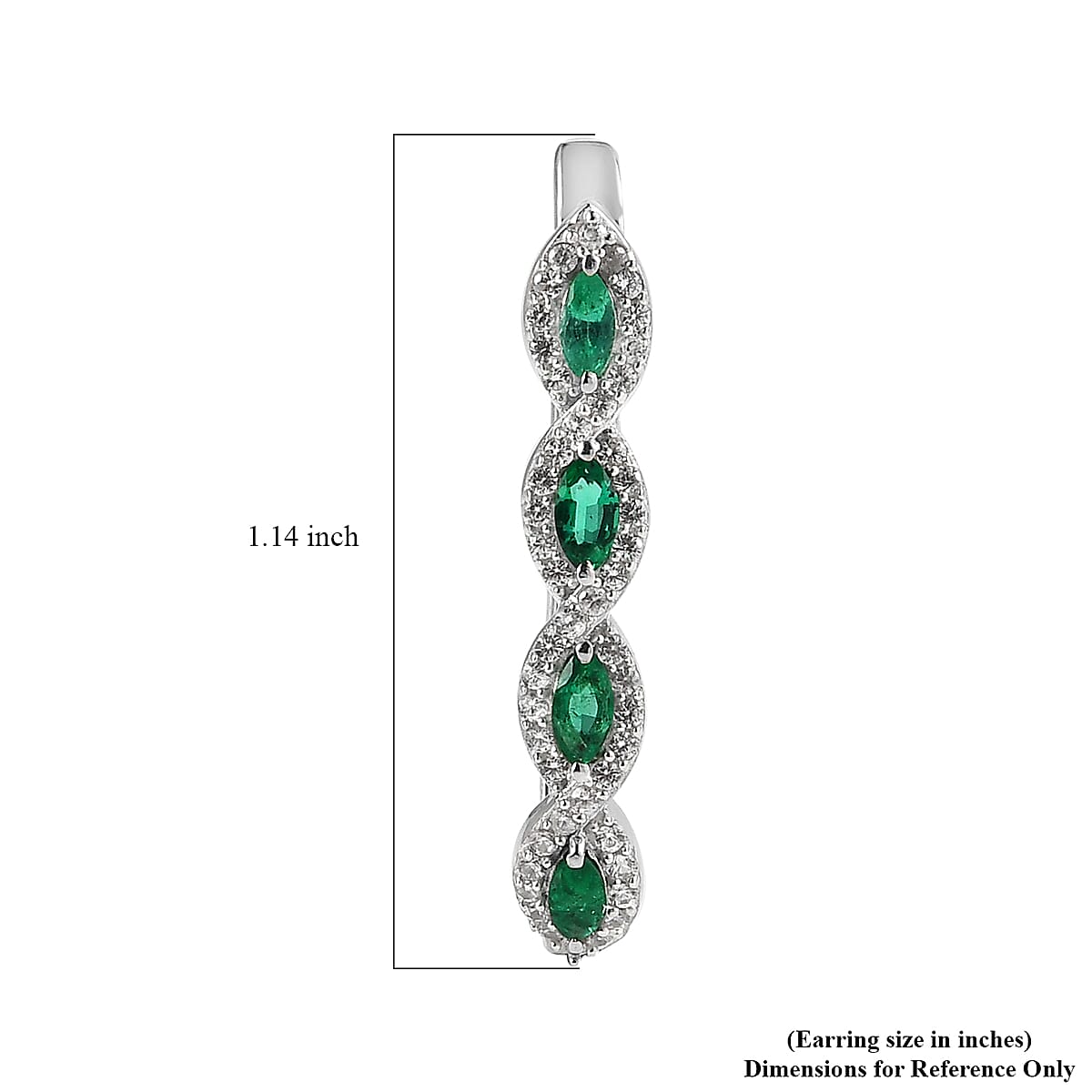 AAA Kagem Zambian Emerald and White Zircon Hoop Earrings in Platinum Over Sterling Silver 1.35 ctw image number 4