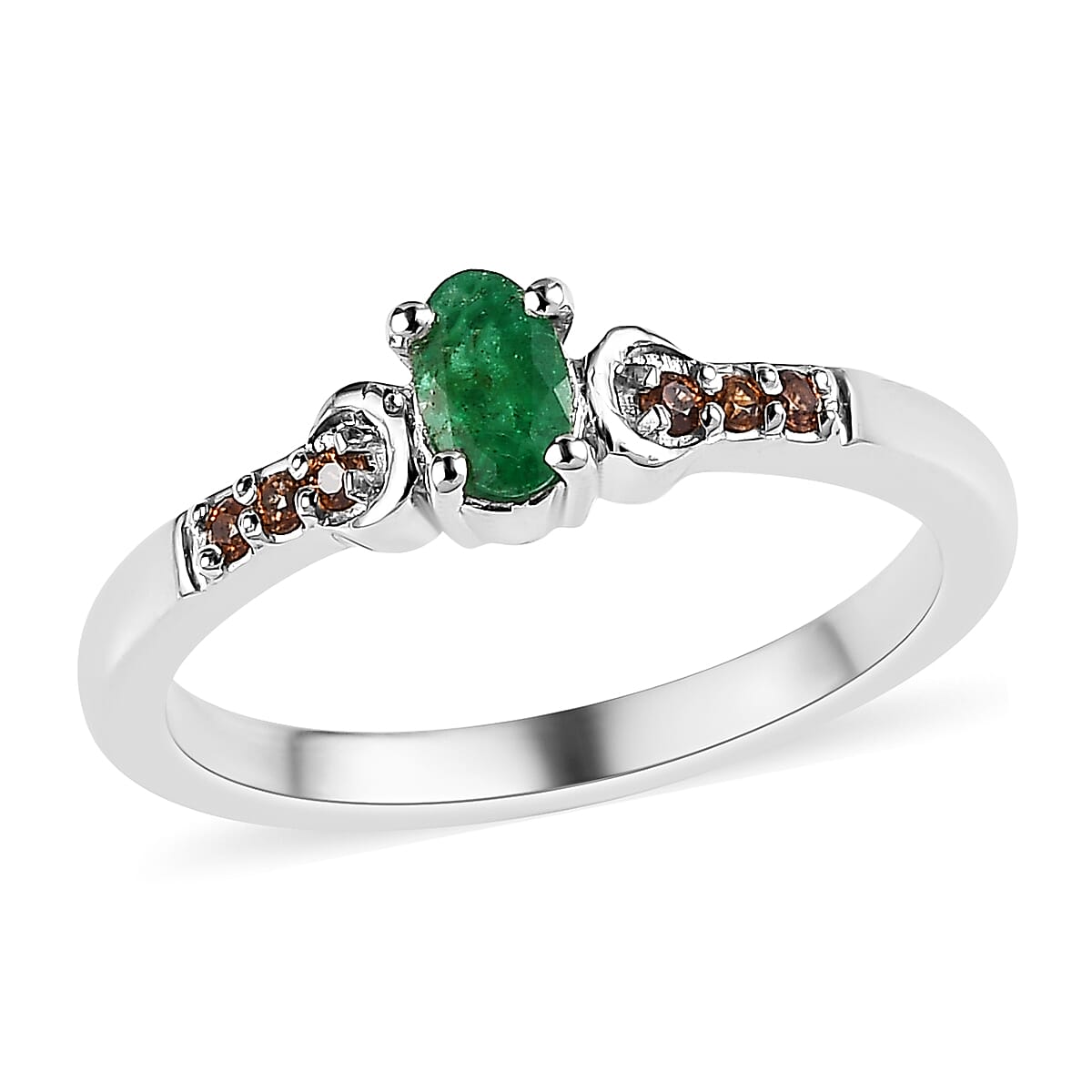 AAA Kagem Zambian Emerald and Brown Zircon Ring in Platinum Over Sterling Silver 0.30 ctw image number 0