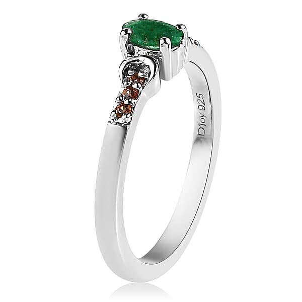 AAA Kagem Zambian Emerald and Brown Zircon Ring in Platinum Over Sterling Silver (Size 10.0) 0.30 ctw