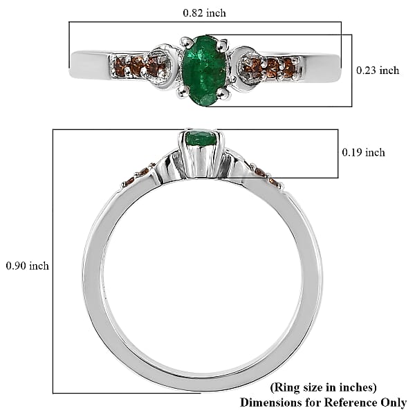 AAA Kagem Zambian Emerald and Brown Zircon Ring in Platinum Over Sterling Silver (Size 10.0) 0.30 ctw