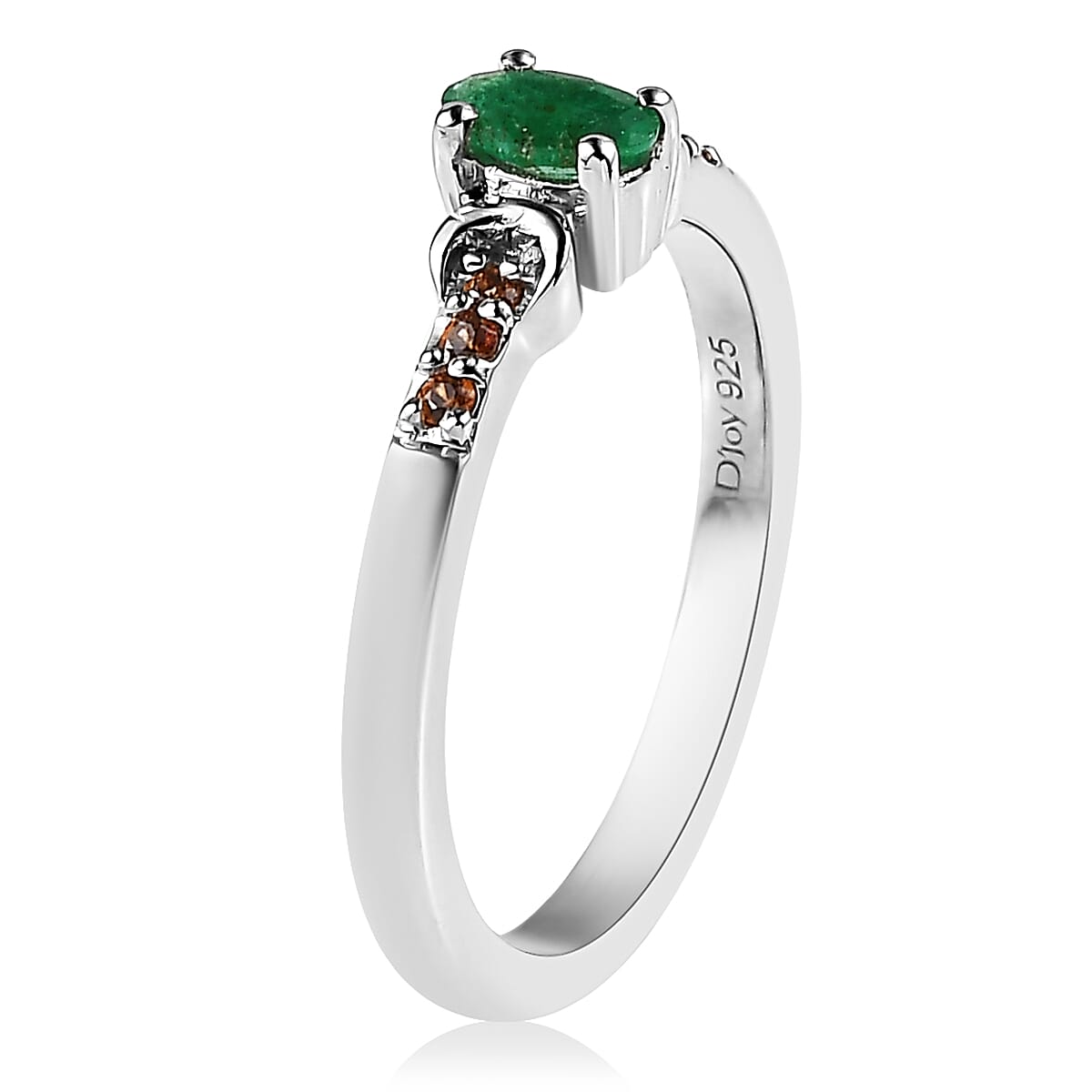 AAA Kagem Zambian Emerald and Brown Zircon Ring in Platinum Over Sterling Silver (Size 7.0) 0.30 ctw