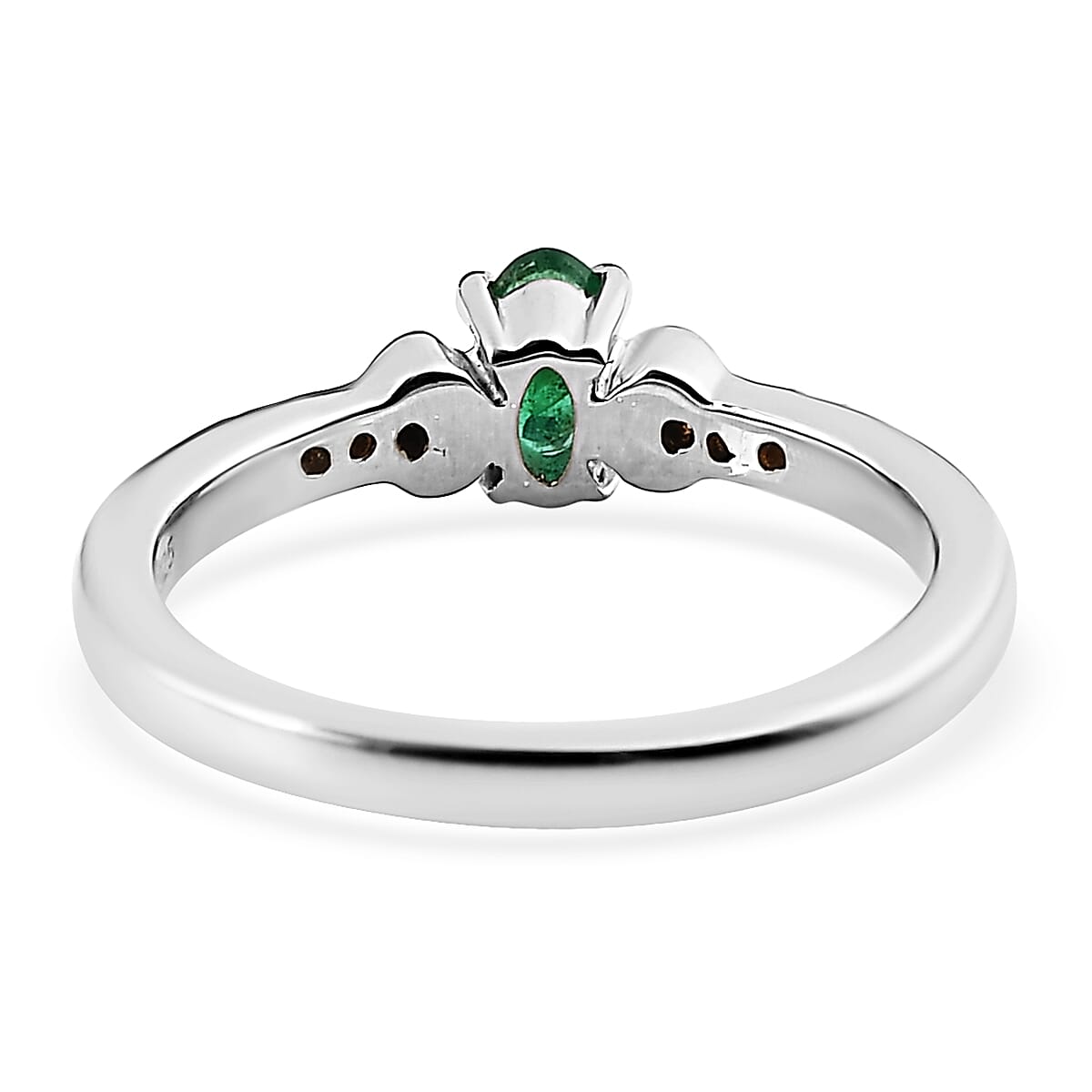AAA Kagem Zambian Emerald and Brown Zircon Ring in Platinum Over Sterling Silver (Size 7.0) 0.30 ctw
