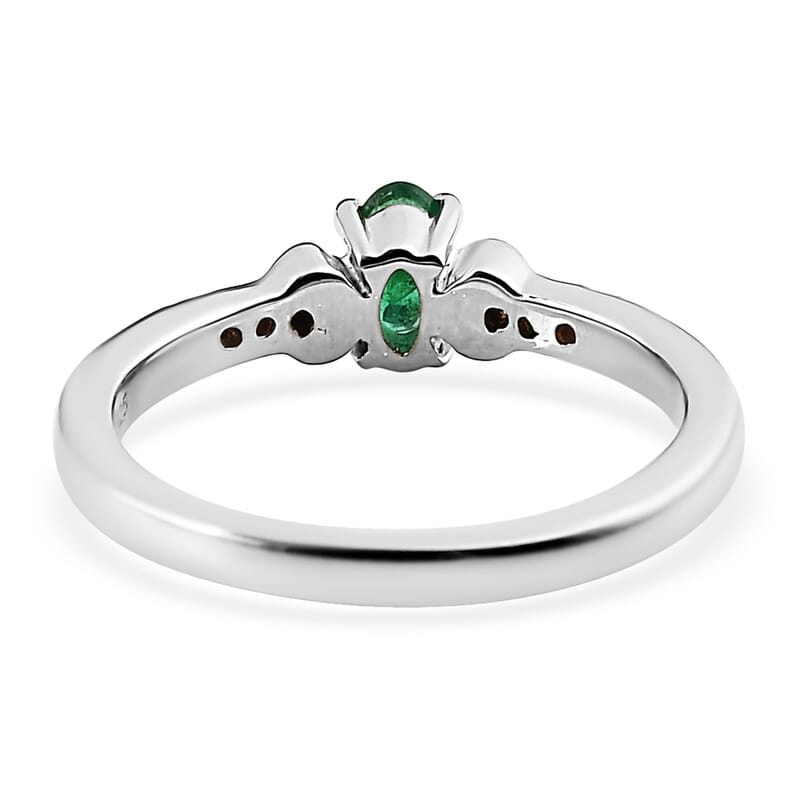 AAA Kagem Zambian Emerald and Brown Zircon Ring in Platinum Over Sterling Silver (Size 7.0) 0.30 ctw