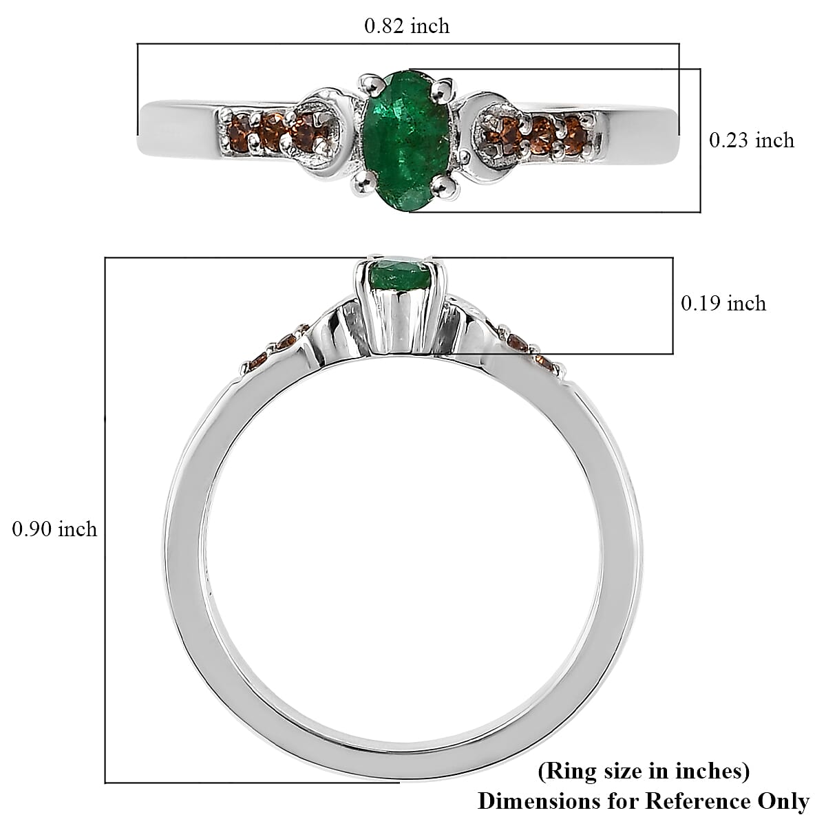 AAA Kagem Zambian Emerald and Brown Zircon Ring in Platinum Over Sterling Silver (Size 7.0) 0.30 ctw
