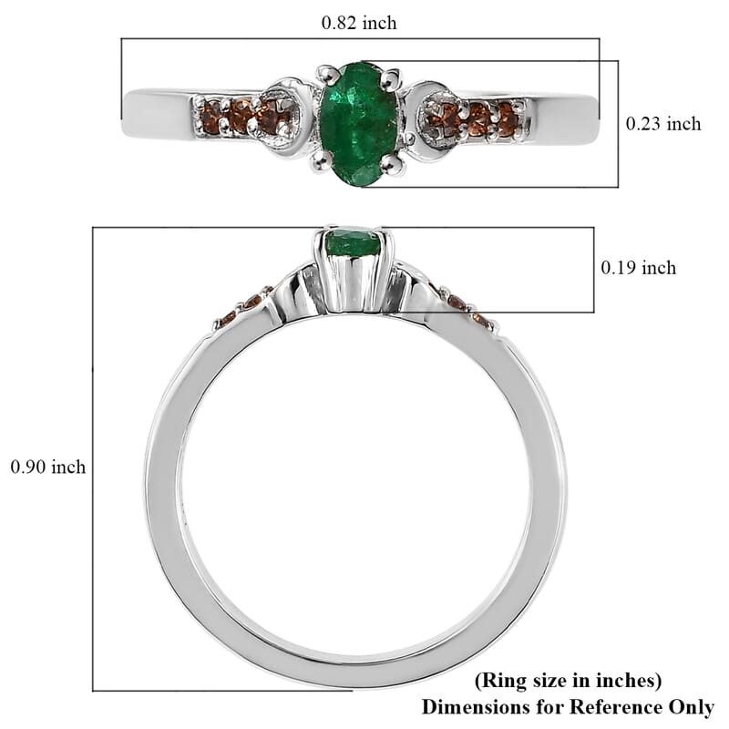 AAA Kagem Zambian Emerald and Brown Zircon Ring in Platinum Over Sterling Silver (Size 7.0) 0.30 ctw