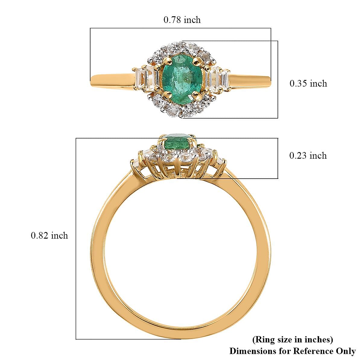 AAA Kagem Zambian Emerald and White Zircon Halo Ring in Vermeil Yellow Gold Over Sterling Silver (Size 10.0) 0.65 ctw image number 5