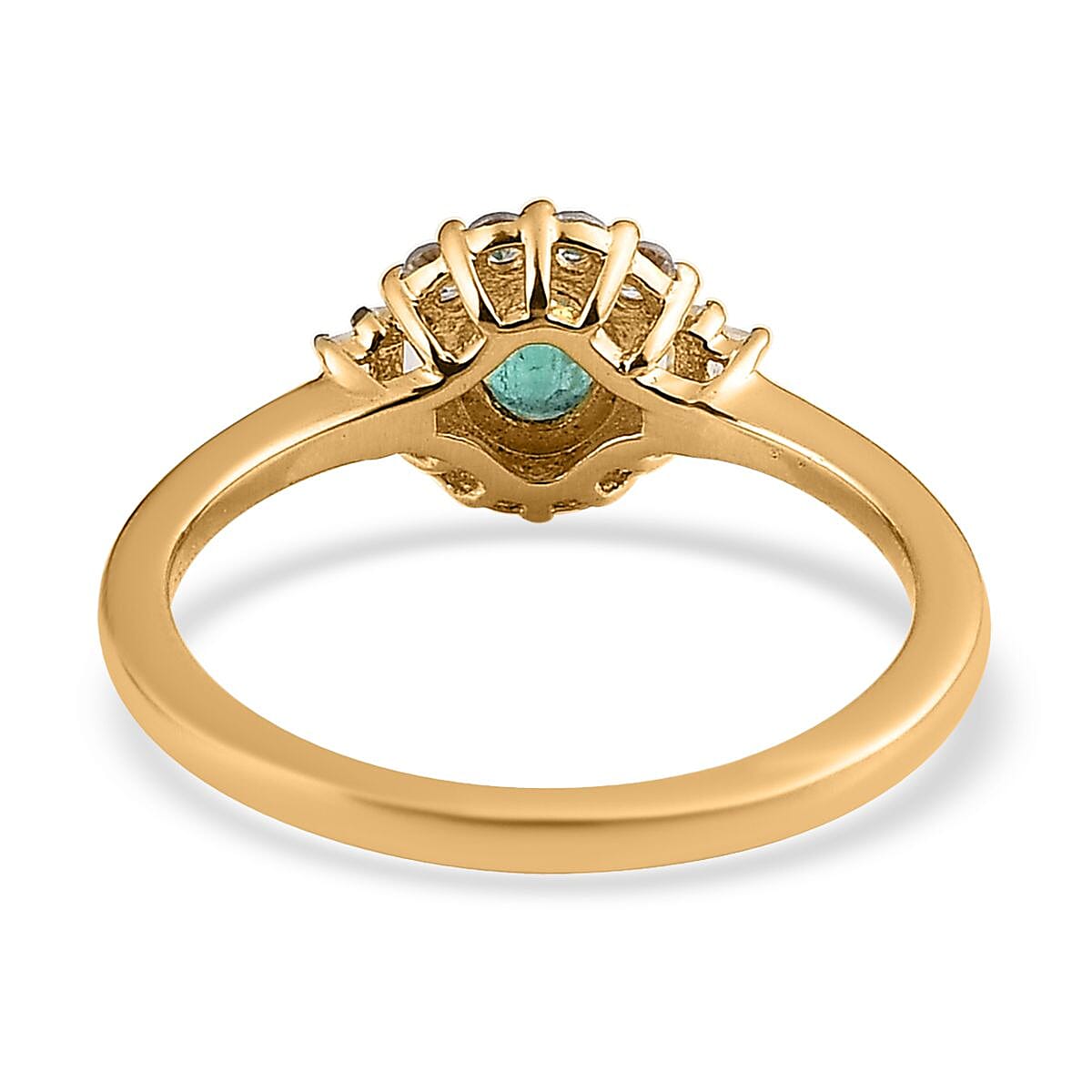 AAA Kagem Zambian Emerald and White Zircon Halo Ring in Vermeil Yellow Gold Over Sterling Silver (Size 7.0) 0.65 ctw image number 4