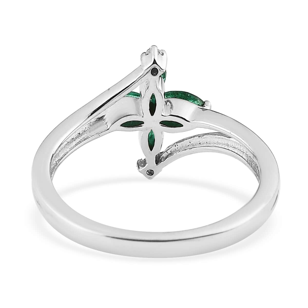 AAA Kagem Zambian Emerald and White Zircon Floral Ring in Vermeil YG and Platinum Over Sterling Silver 0.35 ctw image number 4