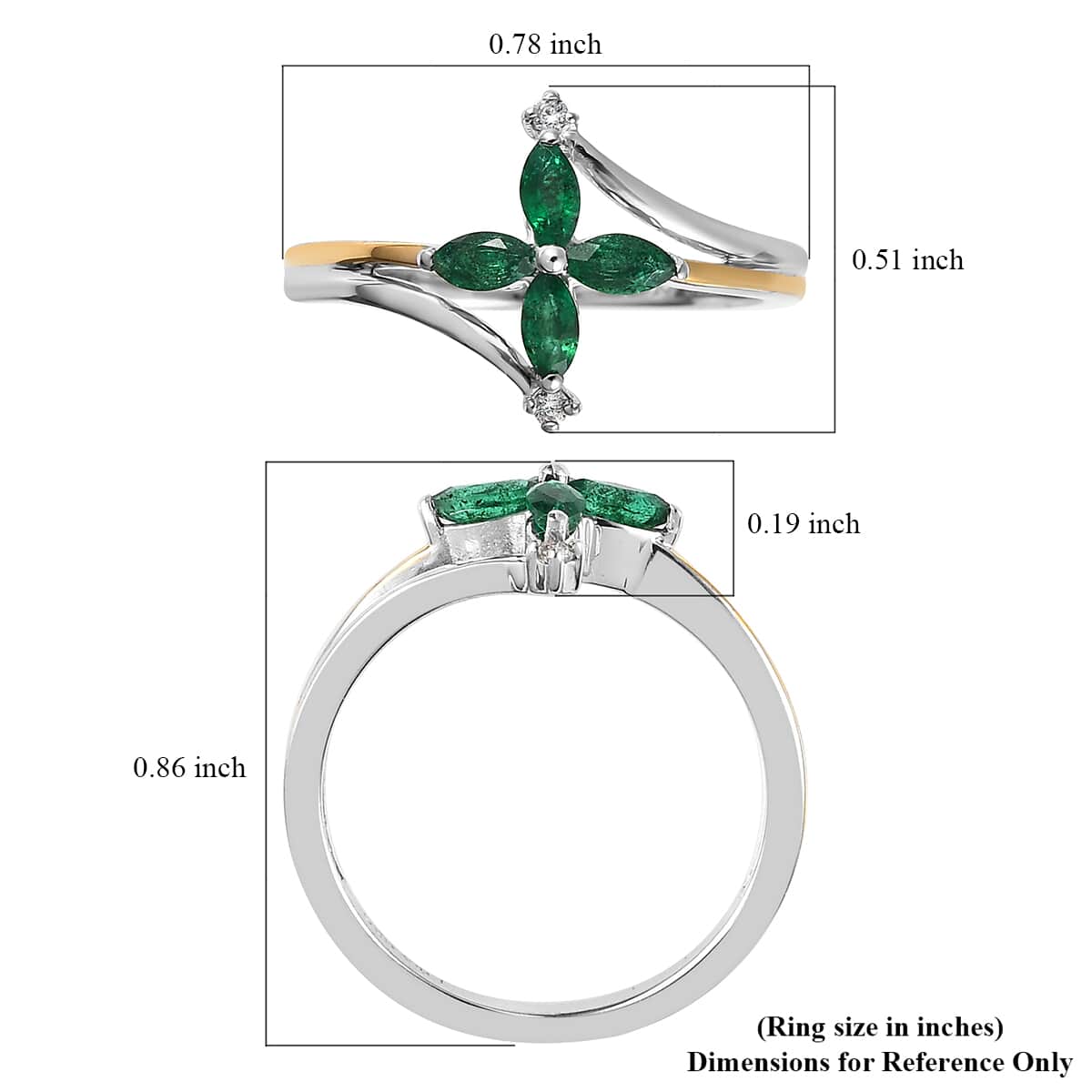 AAA Kagem Zambian Emerald and White Zircon Floral Ring in Vermeil YG and Platinum Over Sterling Silver (Size 6.0) 0.35 ctw image number 5