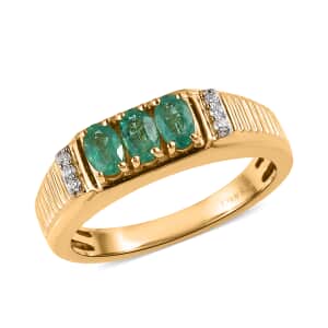 AAA Kagem Zambian Emerald and Moissanite Men's Ring in Vermeil Yellow Gold Over Sterling Silver 0.75 ctw