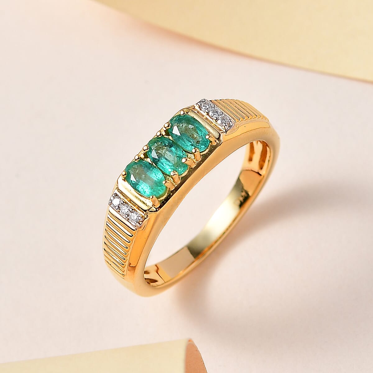 AAA Kagem Zambian Emerald and Moissanite Men's Ring in Vermeil Yellow Gold Over Sterling Silver (Size 10.0) 0.75 ctw image number 1