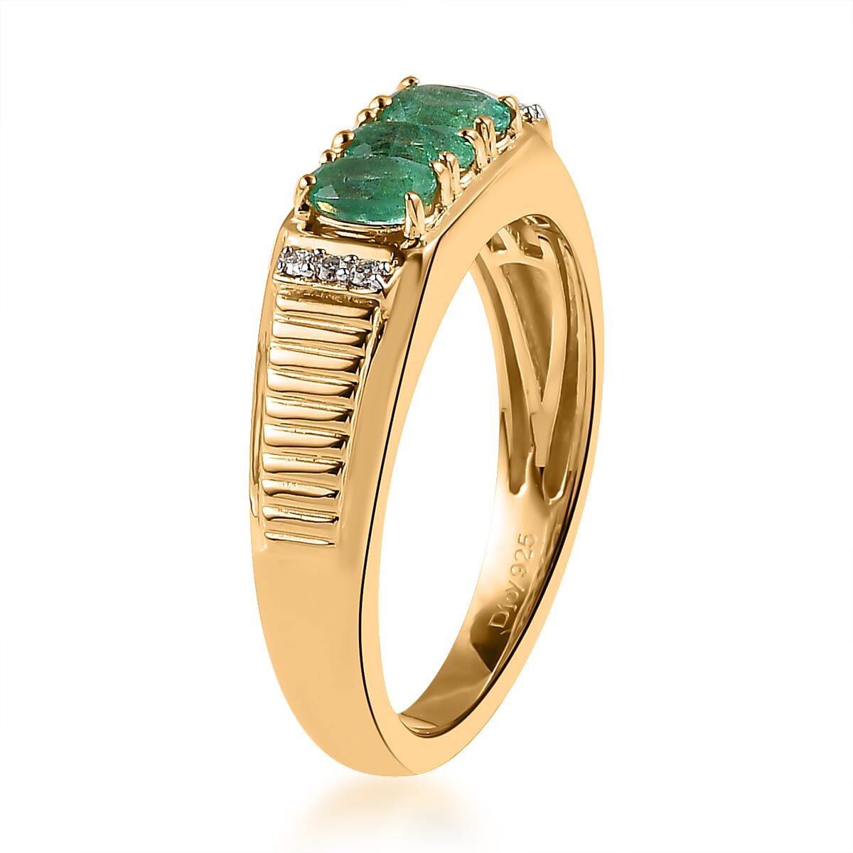 AAA Kagem Zambian Emerald and Moissanite Men's Ring in Vermeil Yellow Gold Over Sterling Silver (Size 10.0) 0.75 ctw image number 3