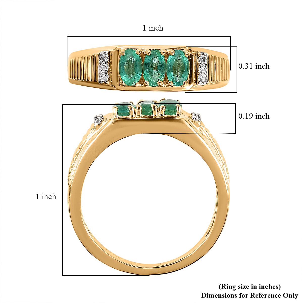 AAA Kagem Zambian Emerald and Moissanite Men's Ring in Vermeil Yellow Gold Over Sterling Silver (Size 10.0) 0.75 ctw image number 5