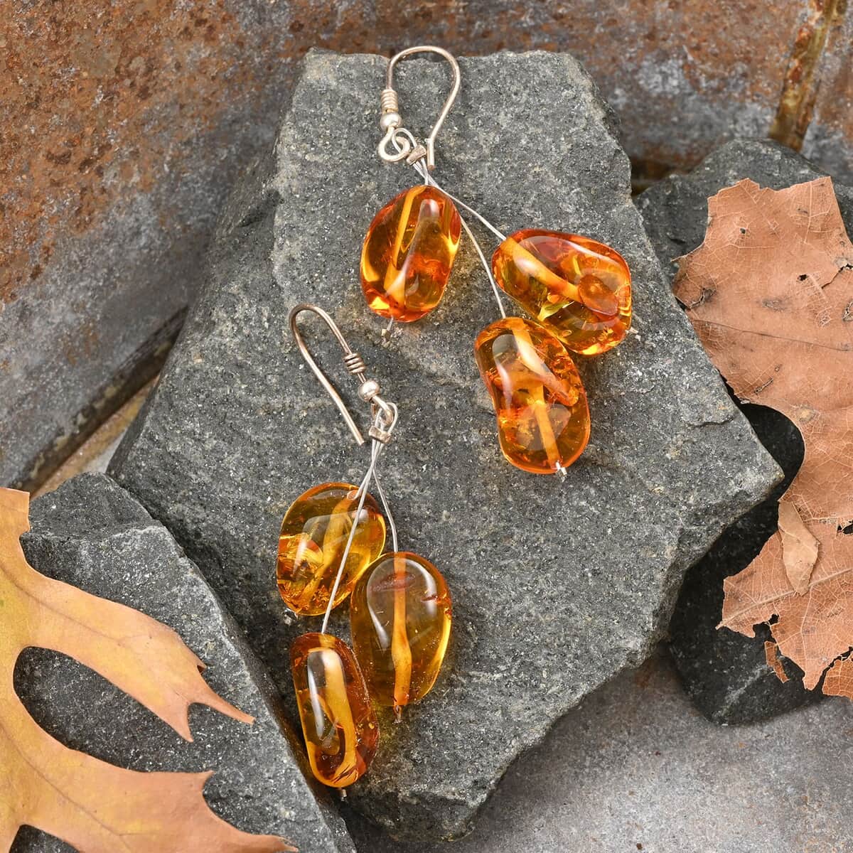 Baltic Amber Earrings in Sterling Silver image number 1