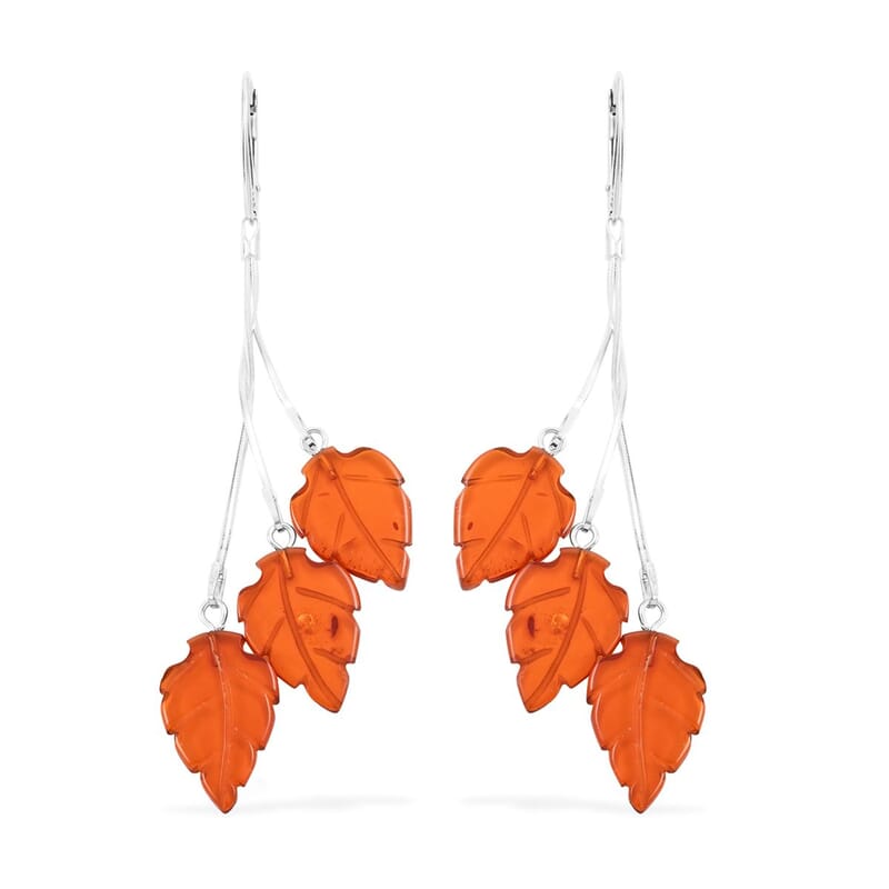 Baltic Amber Leaf Drop Earrings in Sterling Silver