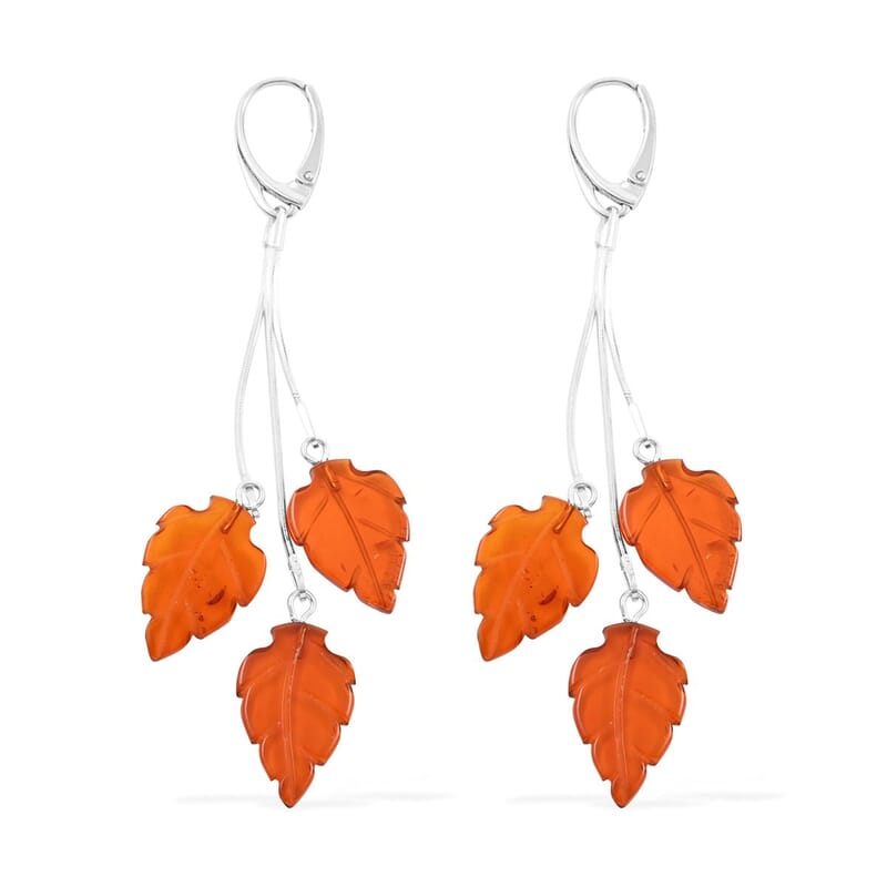 Baltic Amber Leaf Drop Earrings in Sterling Silver