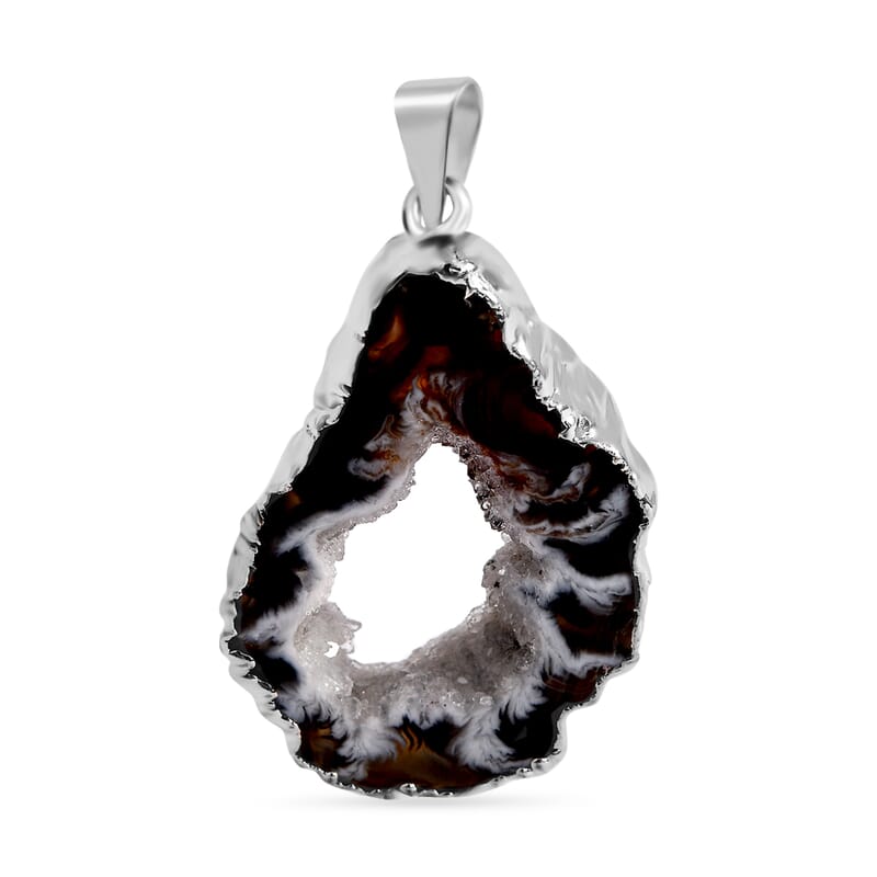 Agate 20.00 ctw Pendant without Chain in Silvertone